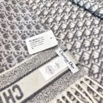 Dior Bookmark Cashmere Scarf Navy Cream gray